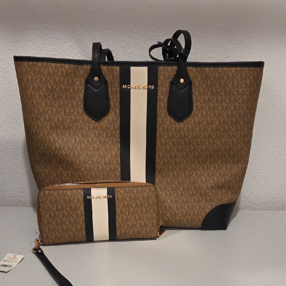 Michael Kors Brown and Black Tote with Wallet